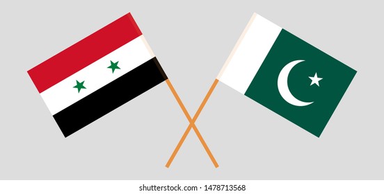 Pakistan and Syria. Crossed Pakistani and Syrian flags
