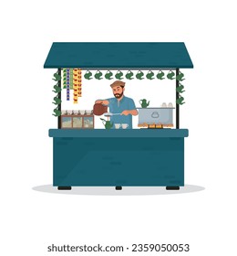 Pakistan tea shop concept flat vector illustration