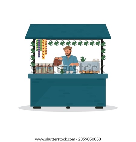 Pakistan tea shop concept flat vector illustration