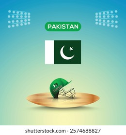 Pakistan team helmet cricket, Pakistan flag, helmet vector, stadium light, abstract background