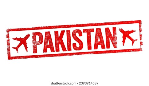 Pakistan text emblem stamp with airplane, concept background