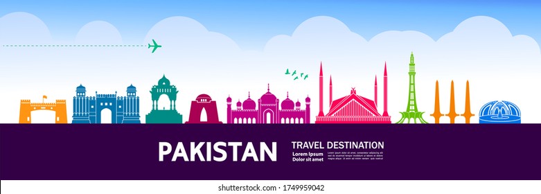 Pakistan travel destination grand vector illustration. 