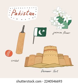 Pakistan travel landmark vector illustrations set.