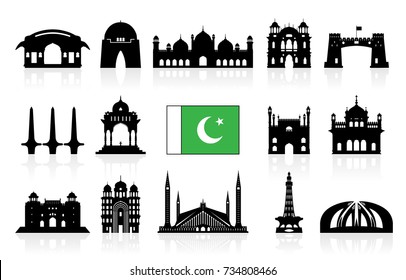 Pakistan Travel Landmarks icon set. Vector and Illustration