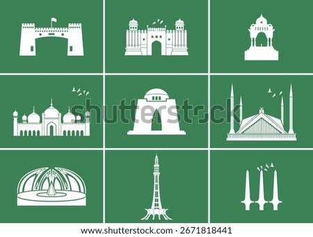 Pakistan Travel Landmarks. Pakistan monuments vector and illustration