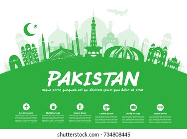 Pakistan Travel Landmarks. Vector and Illustration