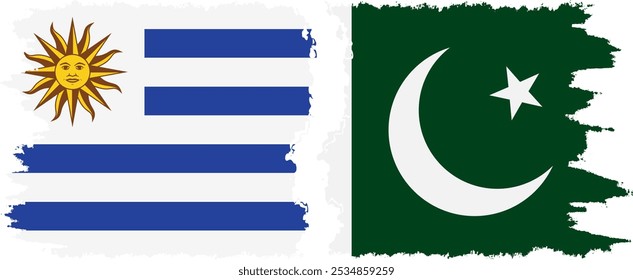 Conexión de banderas grunge de Pakistán y Uruguay, Vector