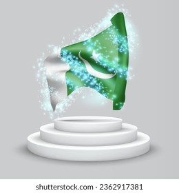 Pakistan, vector 3d flag on the podium surrounded by a whirlwind of magical radiance