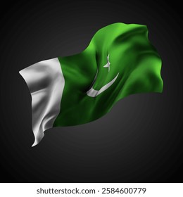 Pakistan, vector 3d flag with waves on a black background