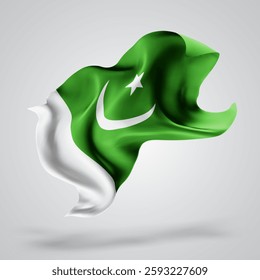 Pakistan, vector 3d flag with waves on a white background