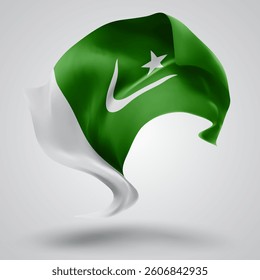 Pakistan, vector 3d flag with waves on a white background