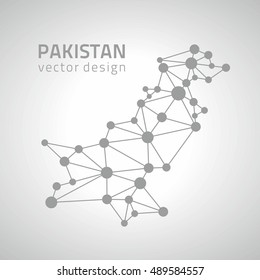 Pakistan vector grey and silver polygonal dot outline map