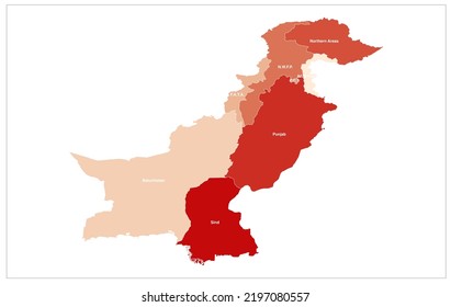 Pakistan Vektorgrafik mit Staatsnamen, farbige Landkarte von Bangladesch