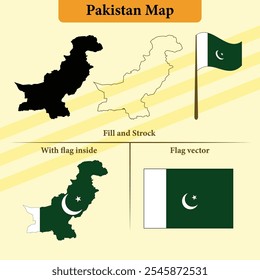 Pakistan Vektorkarte mit Regionen schwarze Silhouette Flagge Overlay und eigenständige Flagge ideal für Lehrmaterial Infografiken und Designprojekte präsentieren Aserbaidschan Geografie und Identität