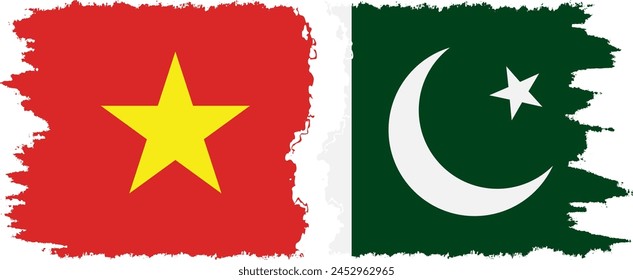 Pakistan and Vietnam grunge flags connection, vector