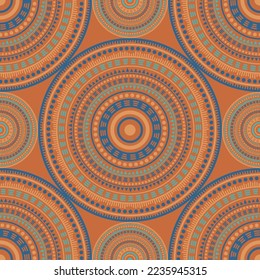 Pakistan vintage motifs seamless pattern. Circle medallion mandala abstract tiles. Textile print template. Clothes, carper or tile pattern. Classic circular seamless ornament. Cute mandala design.