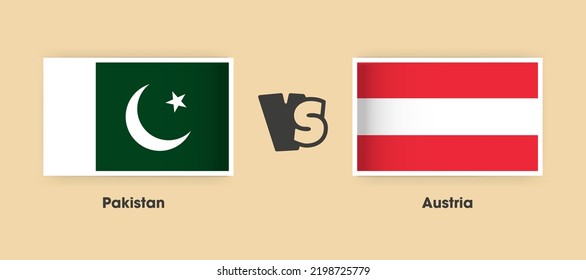 Banderas de Pakistán vs Austria colocadas una al lado de la otra. Banderas nacionales creativas y elegantes de Pakistán vs Austria con antecedentes