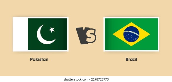 Banderas de Pakistán contra Brasil colocadas una al lado de la otra. Banderas nacionales creativas y elegantes de Pakistán vs Brasil con antecedentes