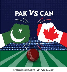 Pakistan vs Canada Match ,Canada vs Pakistan cricket match ,Cricket match concept with creative illustration of participants clashing style hands on stadium