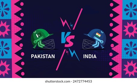 Pakistan vs India banner with IND vs PAK cricket helmet vector illustration for international cricket match tournaments. Pak vs Ind flags