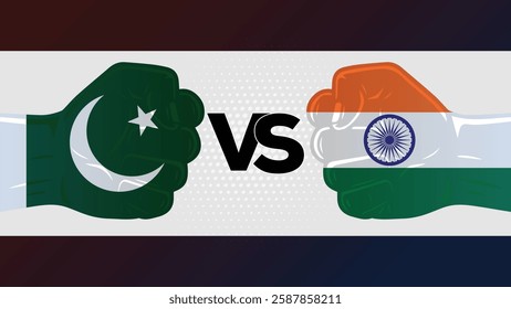 Pakistan Vs India , India VS Pakistan Creative illustration , India VS Pakistan, hands with flags, conflict between India and Pakistan. Isolated