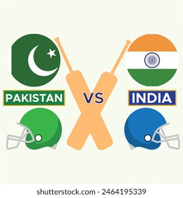 Pakistan vs India Cricket Match concept with creative illustration of participant countries flag Bat Helmets isolated on white background. (IND VS PAK) art illustration new banner poster template.