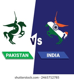 Pakistan vs India, Cricket Match knight concept of participant countries flag isolated on white and dark blue background, creative illustrations