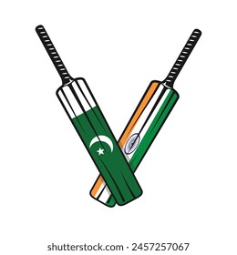 Ilustración vectorial de murciélagos con banderas en la Copa Mundial ICC 2024 entre Pakistán e India 