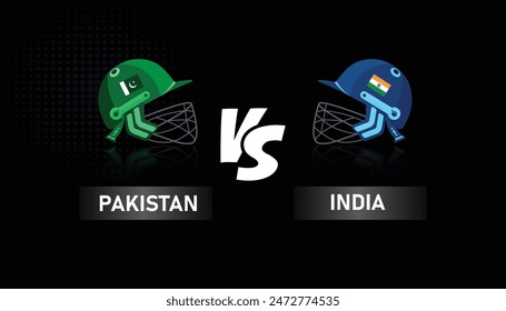 Pakistan vs India Illustration with IND vs PAK cricket helmet vector illustration for international cricket match tournaments. black background  Pak vs Ind