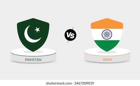 Pakistan vs India international cricket match. Rival flags of both teams with badge shields. Editable EPS file