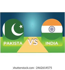 Pakistan vs India (PAK vs IND) international cricket flag badge design. vector design banner illustration. Cricket concept poster sports. both team Indian  Pakistan trophy. EPS Vector for sports match