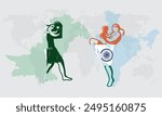 Pakistan vs India with world map and with both Countries Flags on fighter, Fist fight of Pak vs Ind both fighter fight each other