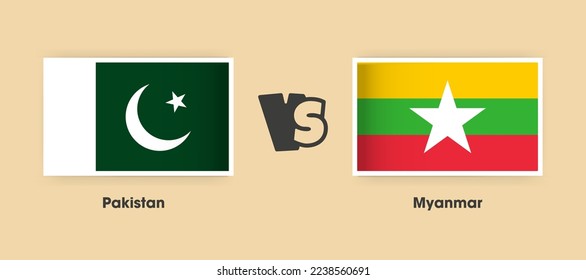 Pakistan vs Myanmar flags placed side by side. Creative stylish national flags of Pakistan vs Myanmar with background