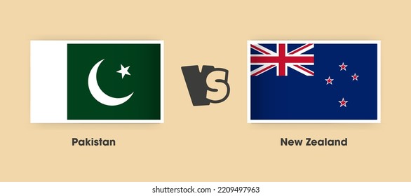 Pakistan vs New Zealand flags placed side by side. Creative stylish national flags of Pakistan vs New Zealand with background