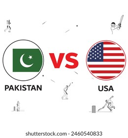 Pakistan vs United States (PAK vs USA) big match cricket flag design on white background. EPS Vector file for sports. isolated artwork. useful sports social media posts. flag Vector Design artist.  