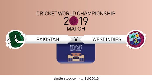 Pakistan vs West Indies, 2019 Cricket Match, Vector illustration