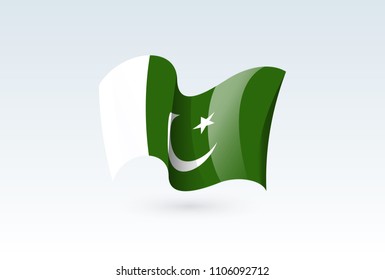 Pakistan waving flag vector icon, national symbol. Flag of Pakistan, fluttered in the wind - vector illustration isolated on white background.