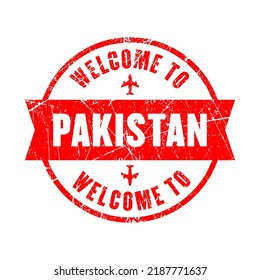 Pakistan. Welcome to Pakistan stamp isolated background
