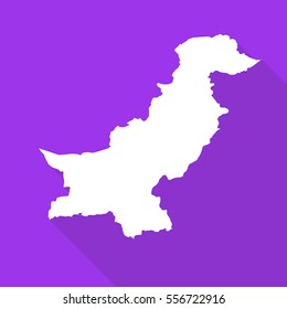 Pakistan white map, border. flat simple style with long shadow on purple background