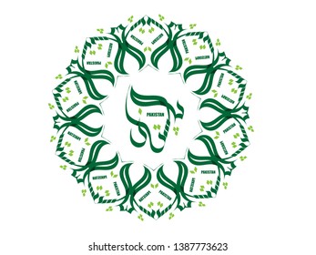 Pakistan Written in Urdu Language. 14th August Celebrating Pakistan Independence, Typographic emblems & badge.