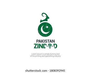 Pakistan Zindabad translate: Long live Pakistan. Logo Template design.Vector illustration.