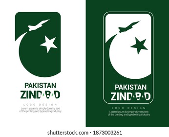 Pakistan Zindabad TRANSLATION: LONG LIVE PAKISTAN With A Fighter Plane Emerging From A Crescent And Star, Suitable For Pakistan Airforce, Pakistan Independence Day, Resolution Day, Defence Day 