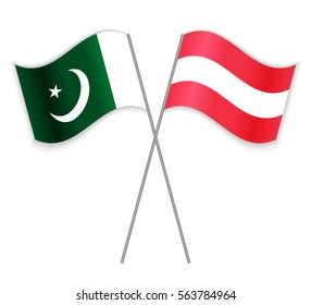 Pakistani and Austrian crossed flags. Pakistan combined with Austria isolated on white. Language learning, international business or travel concept.