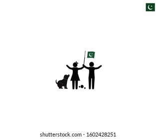 Pakistani children with the Islamic Republic of Pakistan national flag, future of pakistan concept, sign symbol background, vector illustration.


