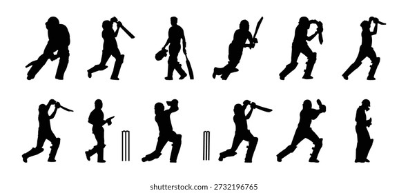 Pakistani Cricket Player Silhouettes in Various Poses