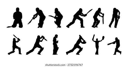 Pakistani Cricket Player Silhouettes in Various Poses