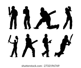 Pakistani Cricket Player Silhouettes in Various Poses