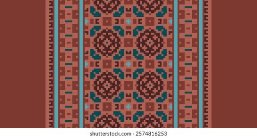 Pakistani dresses pattern Seamless Bandana print silk Motif embroidery, Pixel Ikat embroidery vector Design for Print tie dyeing pillowcase sambal puri kurti mughal architecture