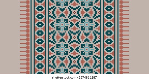 Pakistani dresses pattern Seamless Bandana print silk Motif embroidery, Pixel Ikat embroidery vector Design for Print pattern vintage flower folk navajo patchwork pattern