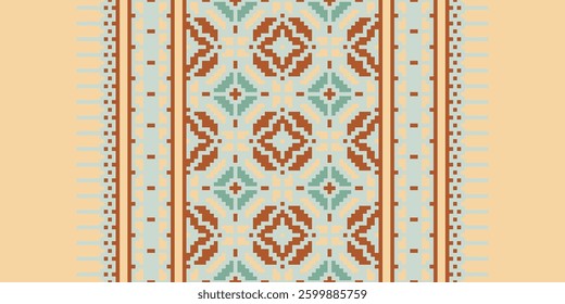 Pakistani dresses pattern Seamless Mughal architecture Motif embroidery, Pixel Ikat embroidery vector Design for Print tapestry floral kimono repeat pattern lacing spanish motif